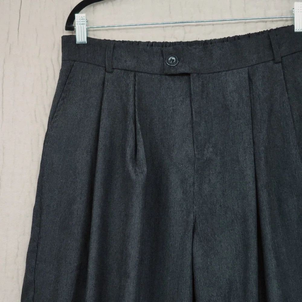 JUNY Wide Leg Baggy Corduroy Pant M 32x31 Men Black Pleated Velour Relaxed Retro